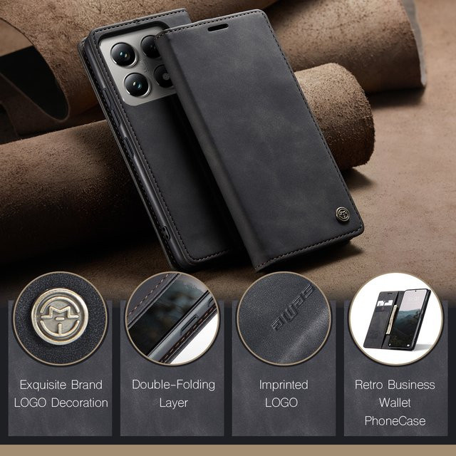 Retro Premium Leder Magnetische Flip Brieftasche als Kartenhülle für Xiaomi 15T Pro 14T 13T POCO M7 Pro X7 F7 Pro Ultra in Schwarz - Bild 1