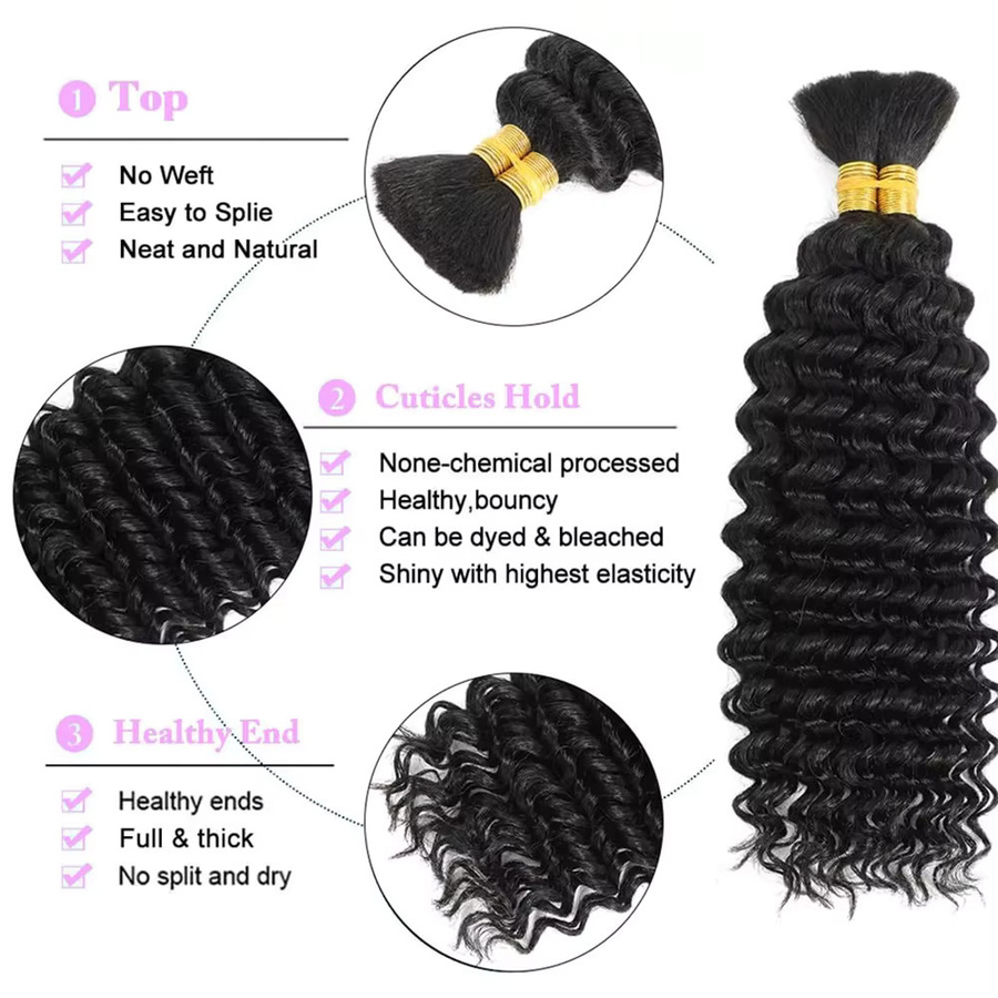 HALOQUEEN HAIR Deep Wave Bulk Echthaarbündel, 100g, Unisex - Bild 2