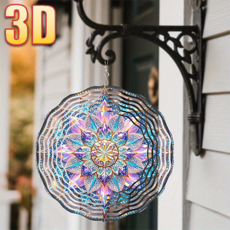 CIFBUY 3D Holographischer Kristallmuster-Windspinner in Multicolour, Kinetisches Kunst-Ornament für die Gartendekoration, Durchmesser: 25 cm - Bild 3