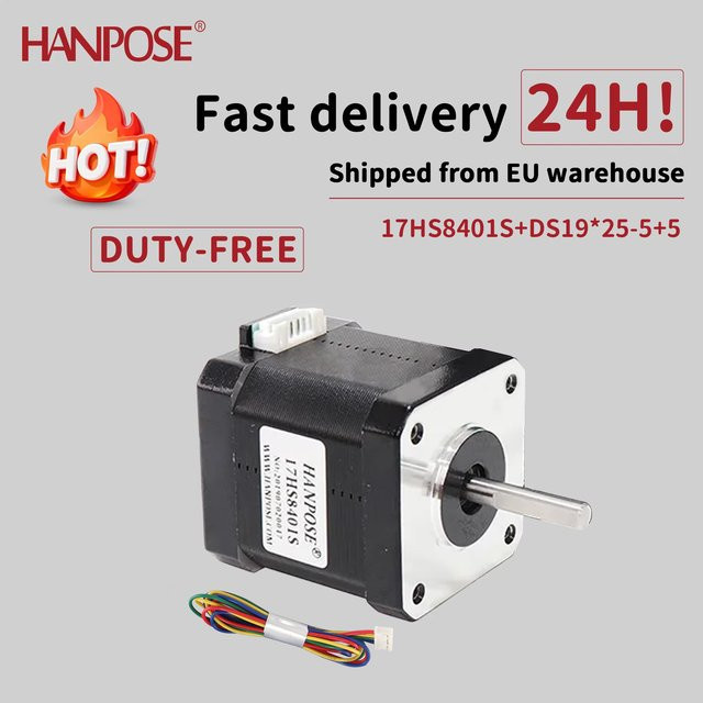HANPOSE NEMA17 Schrittmotor 17HS4401S mit Standardkabel, 1,5A, 40N.cm, 4-Leiter-Motor für 3D-Drucker und CNC-Maschinen, Schwarz - Bild 1