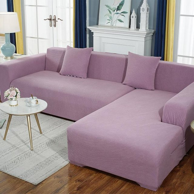 FebEr Stretch-Jacquard-Sofabezug für 2er-Sofas, elastischer Schonbezug in Lila, waschbar und rutschfest - Bild 1