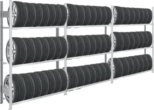 PROREGAL Tire Pro Reifenregal aus verzinktem Stahl, 3 Ebenen, H x B x T: 200 x 450 x 43 cm, Farbe: Silber - Bild 1