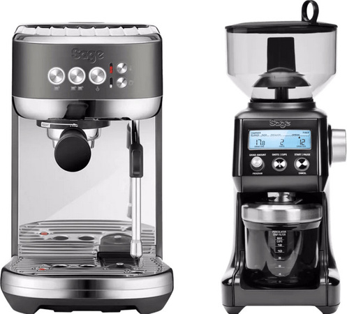 Sage Bambino Plus Siebträgermaschine mit Kaffeemühle aus Edelstahl in Schwarz und Silber