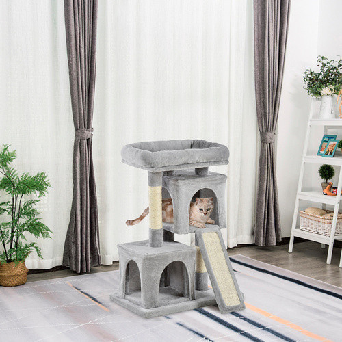 PawHut Kratzbaum für Katzen in Hellgrau mit Höhle und Sisalsäulen, B/T/H: 39 x 59 x 83 cm - Bild 3