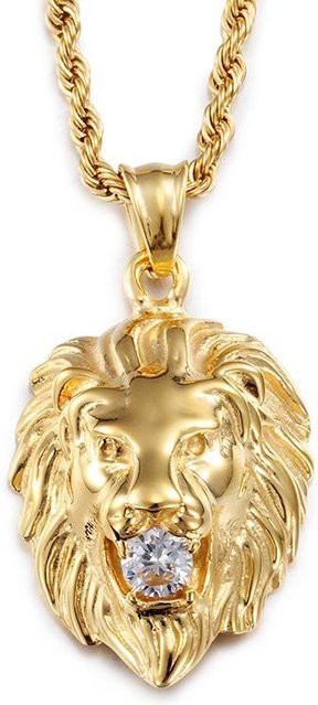 YIRAN Herrenanhänger Löwenkopf, Kupfer, Diamant, Zirkonia, Gold, Herren - Bild 1