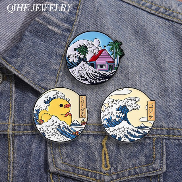 QIHE JEWELRY Brosche, Emaille, Kanagawa Ukiyo-e Stil, Unisex - Bild 1