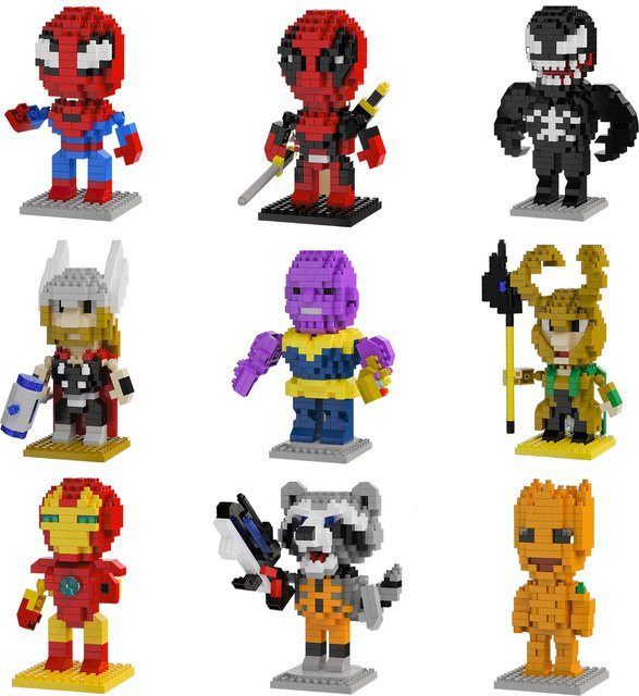Hot Toys Marvel Bausteine Set mit Deadpool, Spider Man, Iron Man und Loki in Mehrfarbig - Bild 1