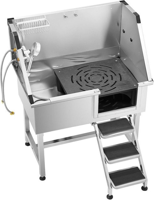 Buying Solutions MB Hundepflege-Badebadewanne aus Edelstahl mit Treppe, Wasserhahn und Duschkopf, Silber, B/T/H: 122,0 x 96,1 x 62,0 cm - Bild 1