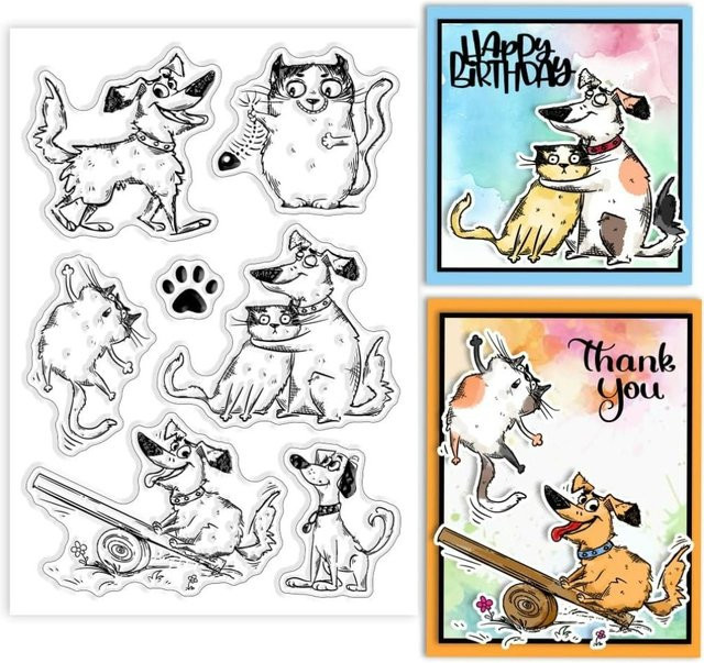 Transparente Silikonstempel mit lustigen Katzen und Hunden für DIY Scrapbooking - Bild 1