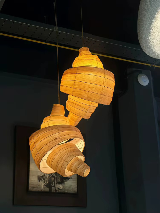 TAONUANSHU Wabi-Sabi LED-Pendelleuchte im Croissant-Design aus Stoff und Metall, Farbe: Beige/Schwarz, B/T/H: 50 x 35 x 35 cm - Bild 3