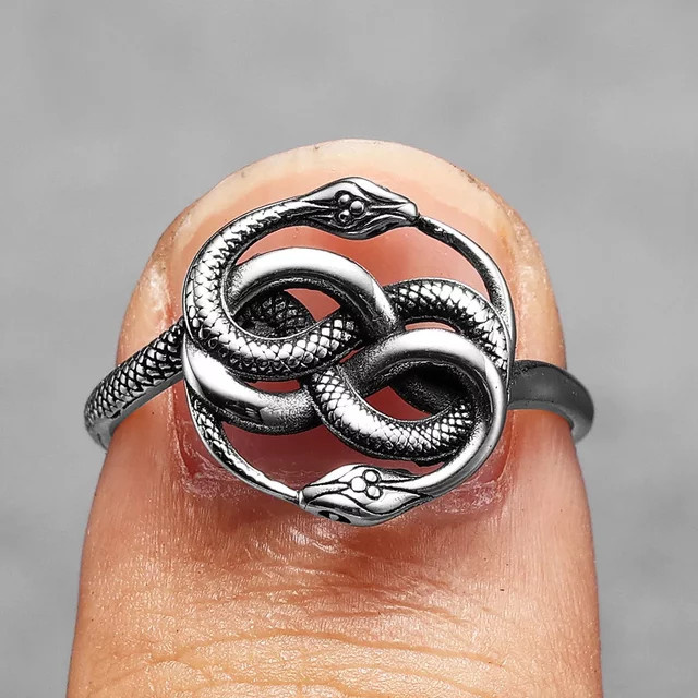 Metal Town Ring Schlange Ouroboros, Edelstahl, Silber, Unisex - Bild 1