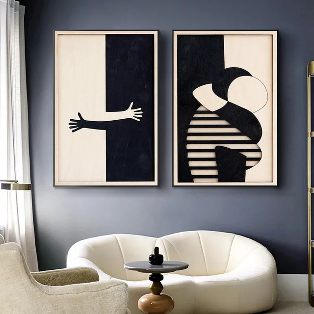 Potdemiel Abstraktes Leinwandbild mit 3D-Textur – Romantisches Paar in Umarmung, Schwarz, Minimalistisches Wandkunst-Poster für dein Wohnzimmer - Bild 1