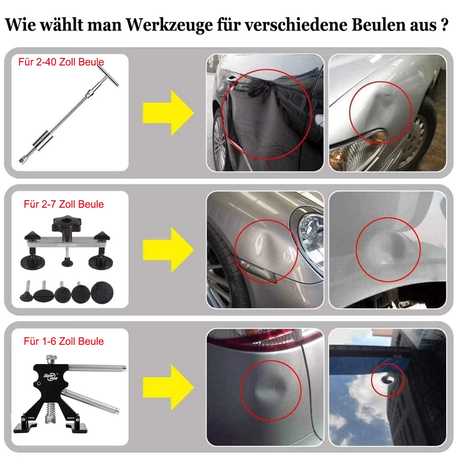Super PDR Professionelles Beulenreparatur Set für lackfreie Autohagelschaden Reparatur mit Saugnapf und Beulenzieher - Bild 2