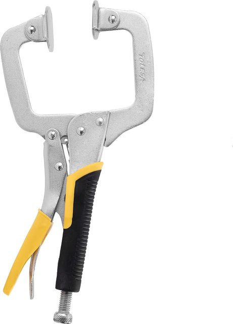 TOLESA Taschenloch-Bohrlehre Klemme mit Drehpolster, 11 Zoll Hochleistungs-C-Klemme für Schreinerei und Tischlerei, Farbe: Silber - Bild 1