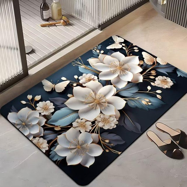 Saugfähige und rutschfeste Badezimmermatte aus Polyester, blau, B/B: 120 x 80 cm, Höhe: 0,25 cm - Bild 1