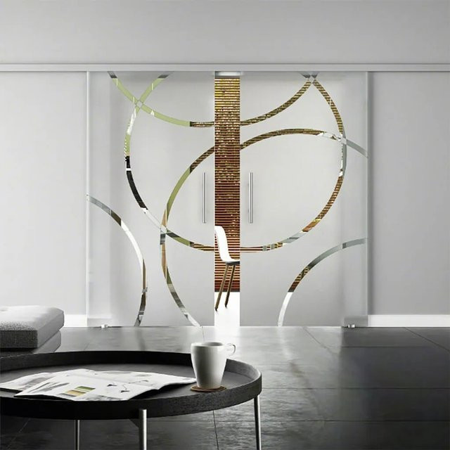 Levidor Doppelglasschiebetür Komplettset Coburg aus Aluminium mit Stangengriffen, Farbe: Silber/Weiß, B/H: 102,5 x 205 cm (2 Stück) - Bild 1