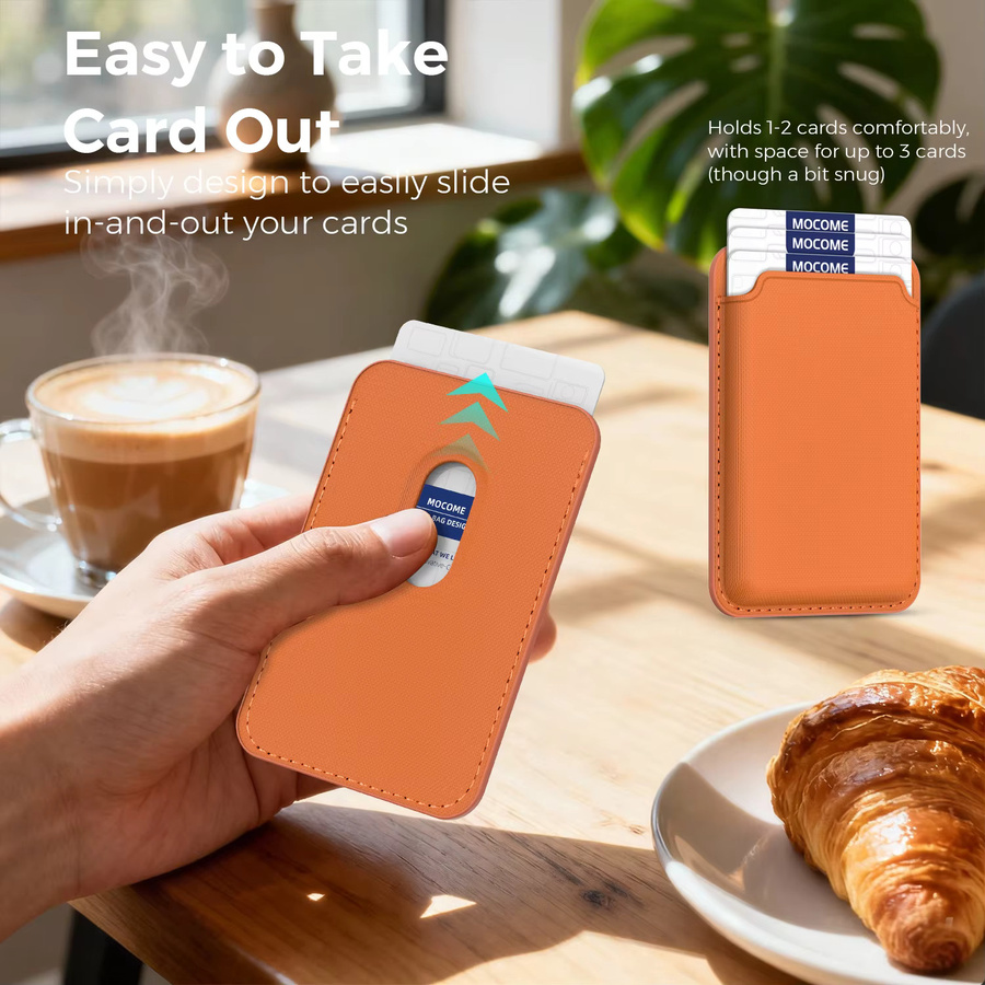 Magnetisches Kreditkartenetui für Samsung und iPhone 12 bis 17 Pro Max, MagSafe Business-Kartenhalter-Tasche von RPKKS in Schwarz und Orange - Bild 4