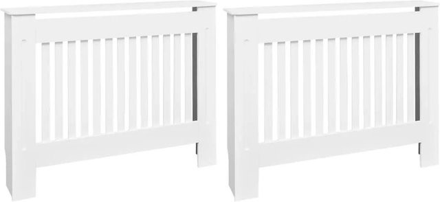 vidaXL Heizkörperabdeckung 2er Set aus MDF in Weiß mit Lamellen-Design, Breite: 112 cm, Höhe: 81,5 cm, Tiefe: 19 cm - Bild 1