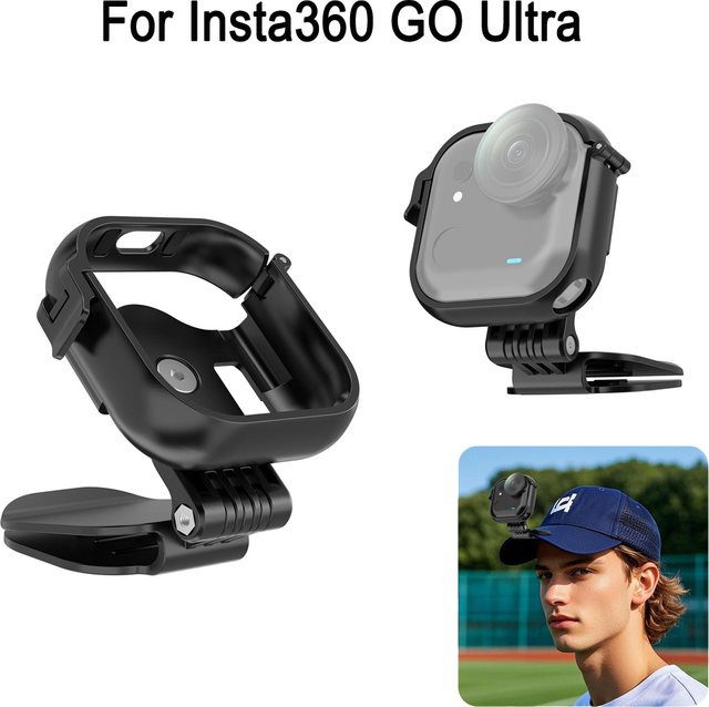 PULUZ Baseball-Hutclip für Insta360 GO Ultra Kamera, verstellbare Kappenklemme und Hutrandadapter für POV-Vlogging in Schwarz - Bild 1