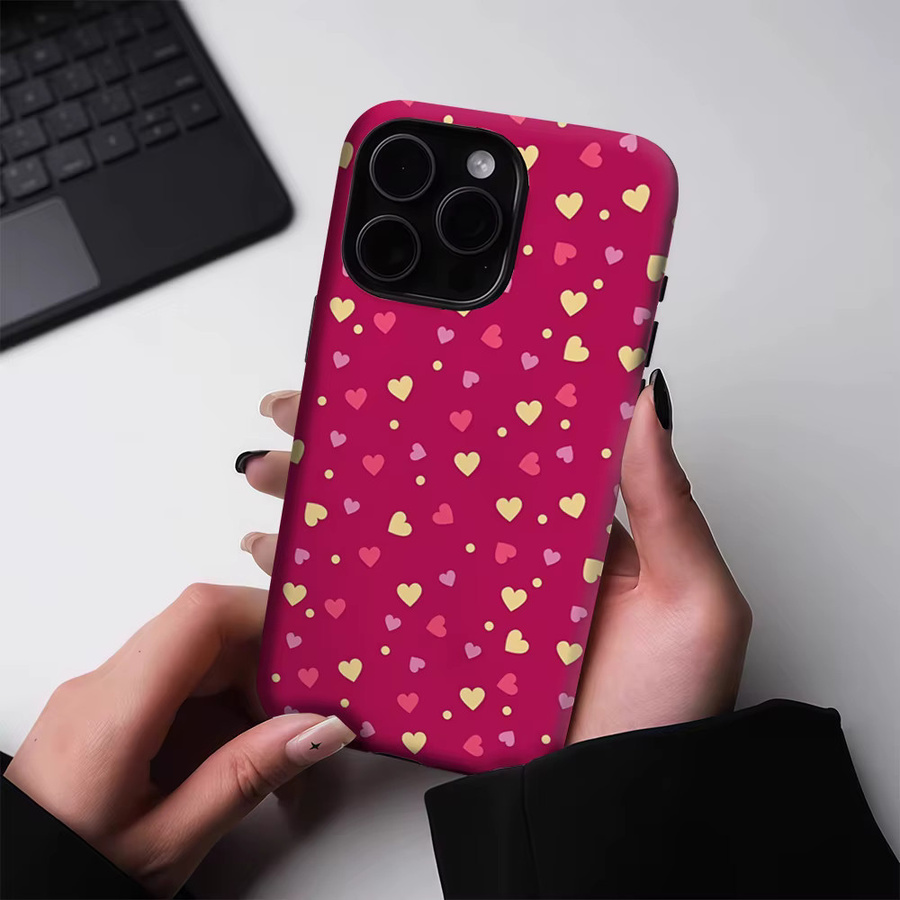 Potdemiel Handyhülle mit Herz-Design in Fuchsia Multi-Color für iPhone 17 16 15 14 13 Pro Max Plus, robuste doppelschichtige Hülle mit Magnetfunktion - Bild 3