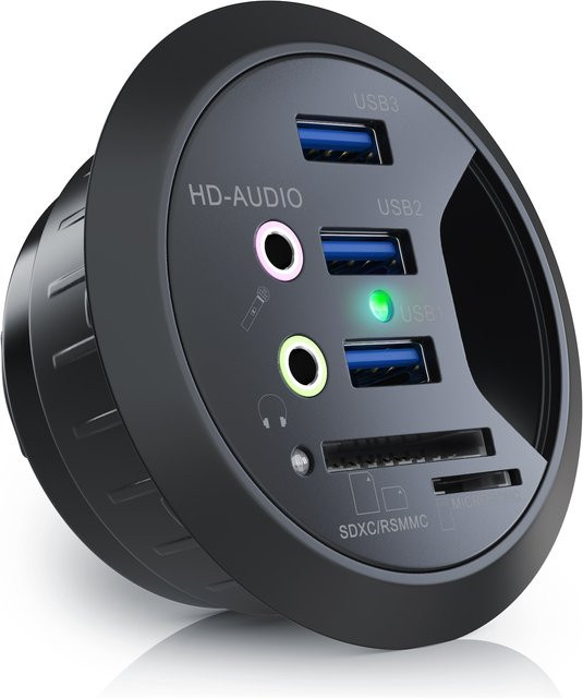 CSL Tisch USB Hub in Schwarz mit 3x USB 3.2 Gen1, 2x 3,5mm Klinke sowie microSD und SDXC Kartenleser - Bild 1