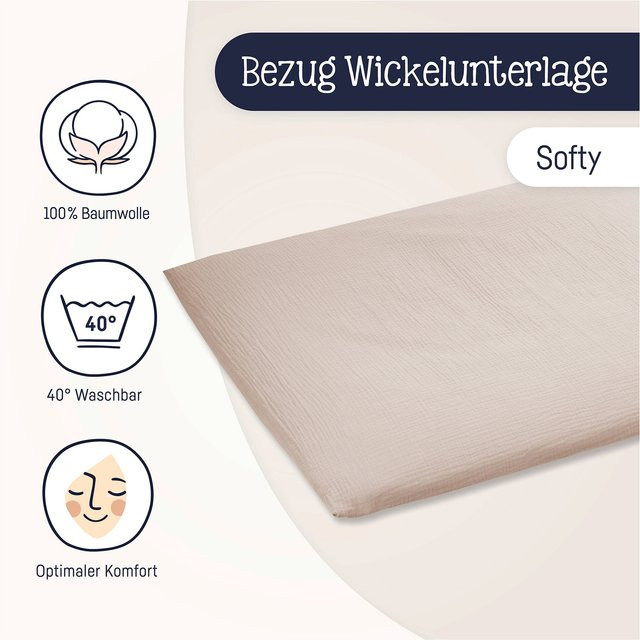 Julius Zöllner Wickelauflagenbezug Musselin in Terra (Braun/Beige), B: 75 cm, L: 85 cm - Bild 1
