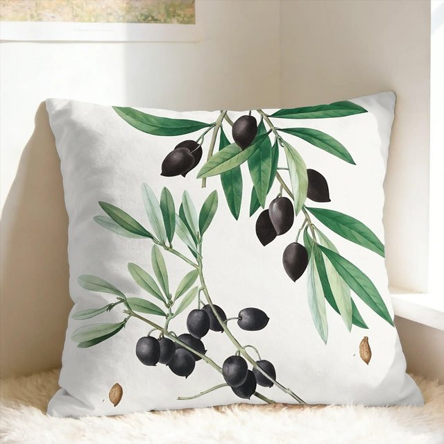 JMG Clothing Kissenbezug mit Olivenzweig-Motiv, quadratisch, weiß/mehrfarbig, B/T/H: 50 x 50 x 50 cm - Bild 1