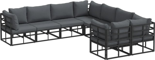 vidaXL 8-teiliges Garten-Sofa-Set in Schwarz mit Kissen aus Aluminium und Textilene in L-Form - Bild 1