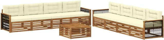 vidaXL Outdoor-Sofagarnitur aus massivem Akazienholz mit 9-teiligem Set und Kissen in Braun und Beige - Bild 1