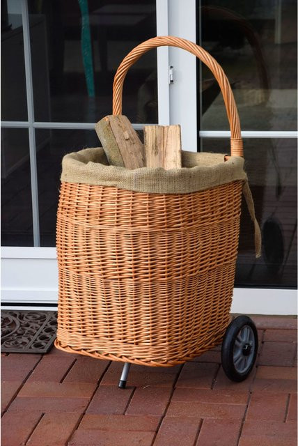 Dobar Kaminholzwagen aus geschälter Weide in Braun mit Kunststoffrädern B/T/H: 44 x 43 x 93 cm - Bild 3