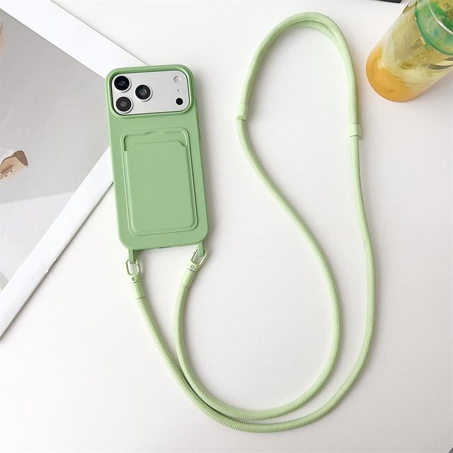 Apple iPhone Silikon Handyhülle mit Crossbody Lanyard und Kartenfach in Grün - Bild 1