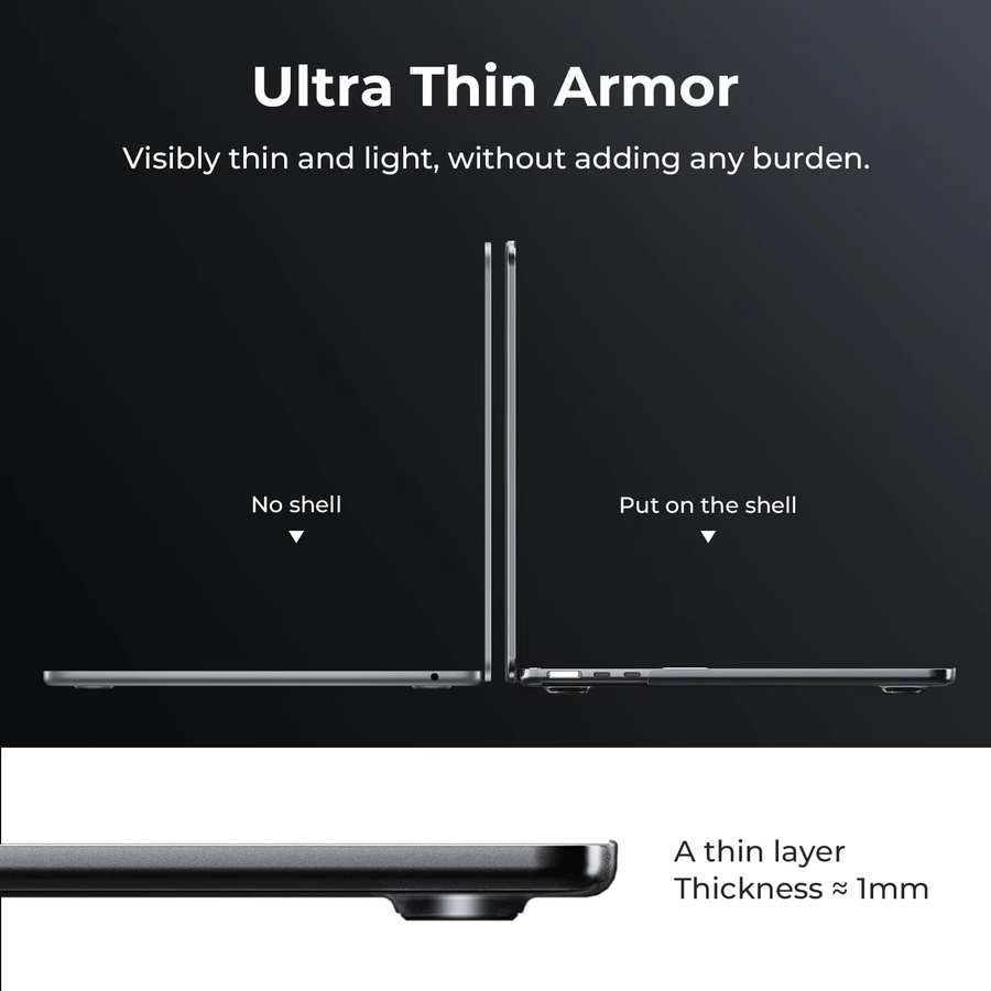 EooCoo Ultradünne Rüstungshülle für MacBook Air 15 Zoll (2023-2025), Schwarz - Bild 2