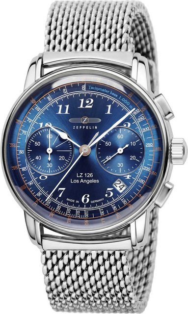Zeppelin Chronograph, Quarz, Edelstahl, Blau, 43 mm, Herren - Bild 1