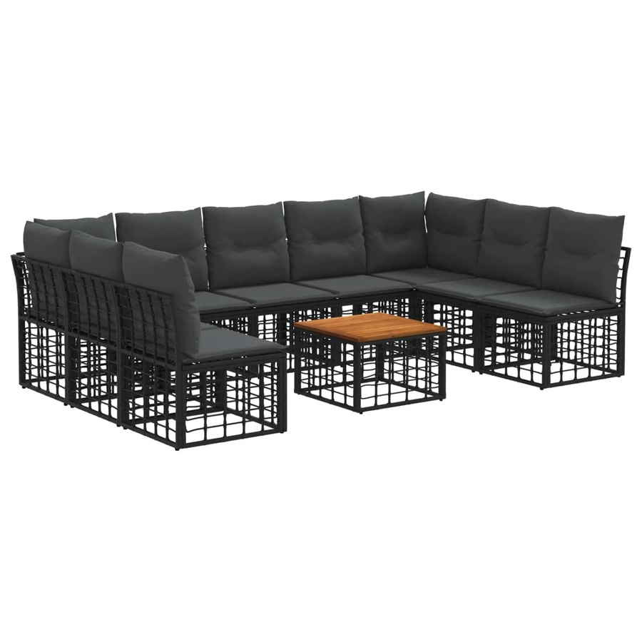 vidaXL Outdoor-Sofagarnitur aus Polyrattan mit 10 Teilen in Schwarz und Grau inklusive Kissen und Couchtisch - Bild 2