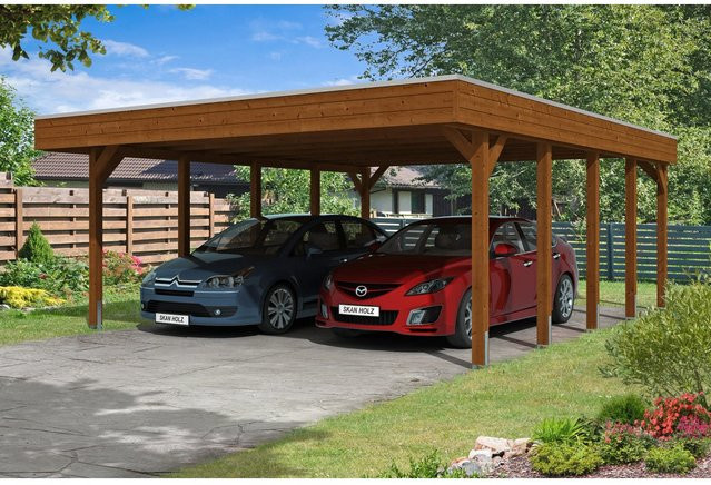 Doppelcarport Skan Holz Friesland aus Holz in Nussbaum, B/T: 557 x 708 cm, Firsthöhe: 254 cm - Bild 3