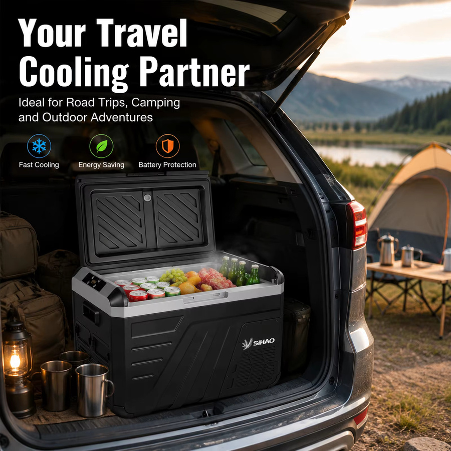 SIHAO Tragbarer Auto-Kühlschrank mit Kompressor in Schwarz, Kühl- und Gefrierkombination für Camping und Wohnmobil, 12V/24V DC und 100-240V AC - Bild 7