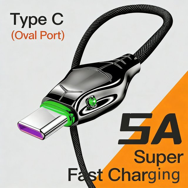 Yuefeichuan USB-C Ladekabel mit 66 W und Anzeigeleuchte in Schwarz, geeignet für iPhone 5–14, Huawei, Xiaomi und Vivo - Bild 1