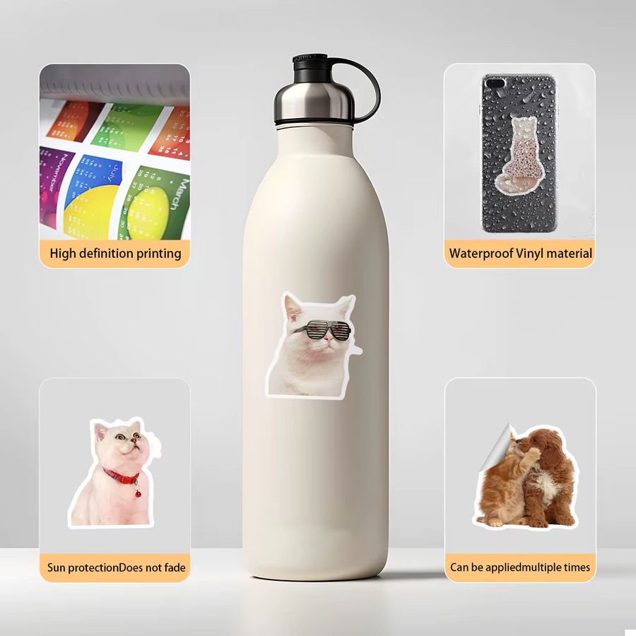 50 Stück wasserfeste Katzen-Meme-Graffiti-Aufkleber aus Vinyl in Multicolor von Anime Worlds Store für Computer und Trinkflaschen - Bild 5