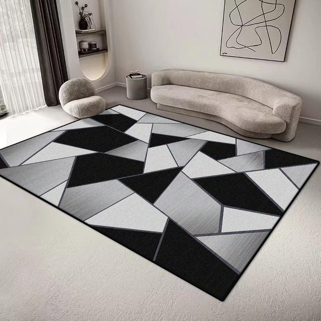Karpetti Geometrischer Teppich im nordischen Stil, Schwarz, Rutschfest und Waschbar, B/T: 80 x 160 cm und 200 x 300 cm - Bild 1