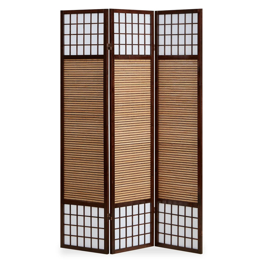Homestyle4u 3-tlg. Paravent aus Bambus und Holz mit Reispapier in Braun, B/H: 132 x 175 cm - Bild 2