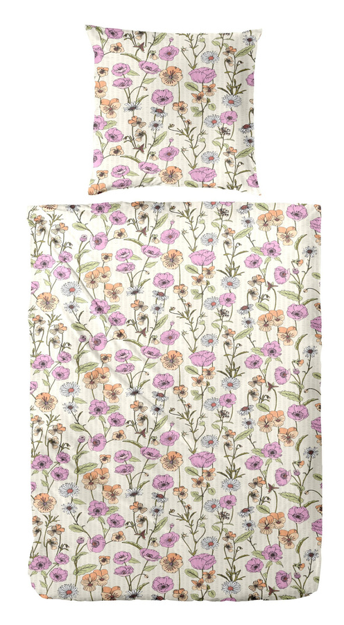 Primera Soft-Seersucker Bettwäsche aus Baumwolle mit Blumenmuster in Natur Rosa Grün, B/H: 135 x 200 cm mit Kissenbezug 80 x 80 cm - Bild 1