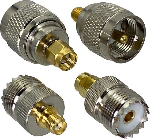 UHF SO239 PL259 zu SMA RF Koaxial Adapter Set aus Messing in Gold und Silber, gerade Stecker und Buchse mit Drahtterminals - Bild 1