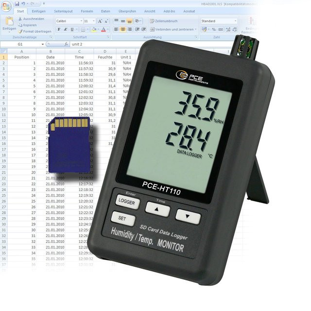 PCE Instruments Temperatur-Feuchtelogger PCE-HT110 in Schwarz - Bild 1
