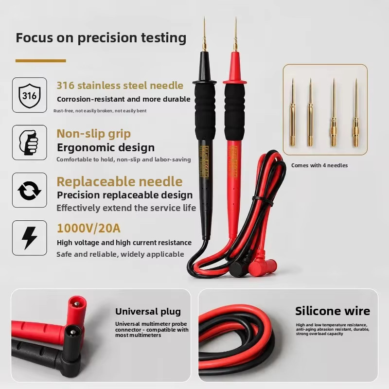 KEGUAN D80T Multimeter-Messleitungen Kit mit 4 Nadelspitzen und rutschfestem Griff für Elektronik-Hauptplatinen - Bild 2