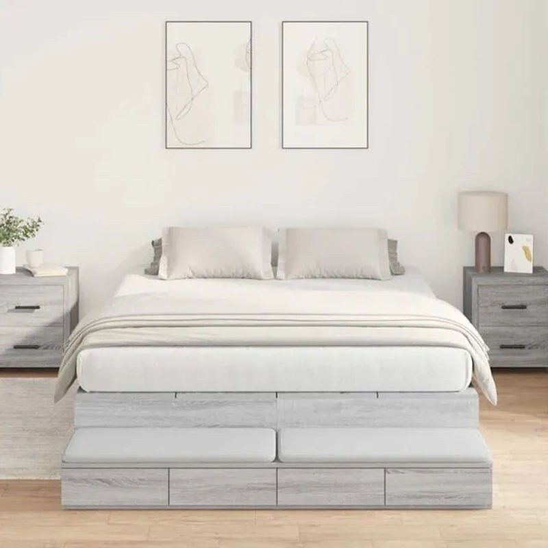Vidaxl Funktionsbett mit Stauraum und Tür in Grau Sonoma, B/T/H: 236,5 x 140 x 31,5 cm - Bild 1