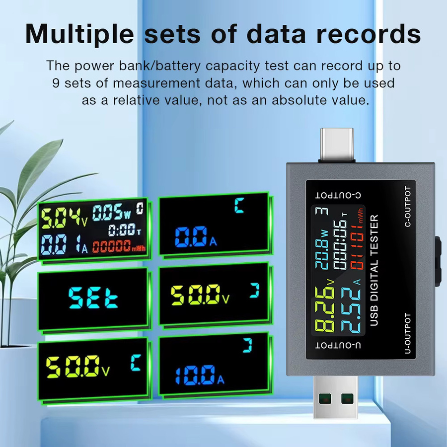 USB Typ-C Tester DC4-30V Digitales Voltmeter und Amperemeter zur Messung von Spannung, Strom und Leistung sowie zur Prüfung der Batteriekapazität in Schwarz und Grau - Bild 4