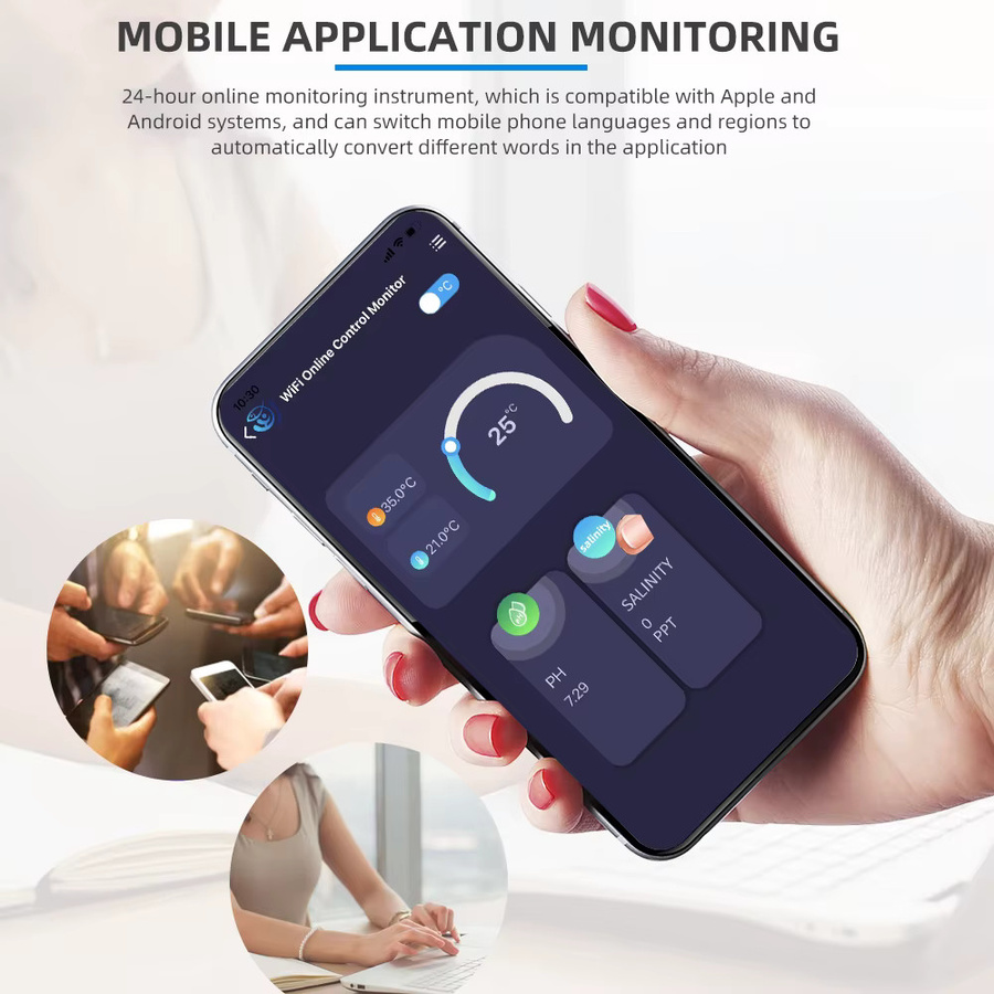 Tuya Wifi 8-in-1 Digitaler Wasseranalysator in Schwarz mit PH EC TDS Salz ORP CF S.G Temperatur Messung via App Remote Online Wasserqualitätsmonitor - Bild 3