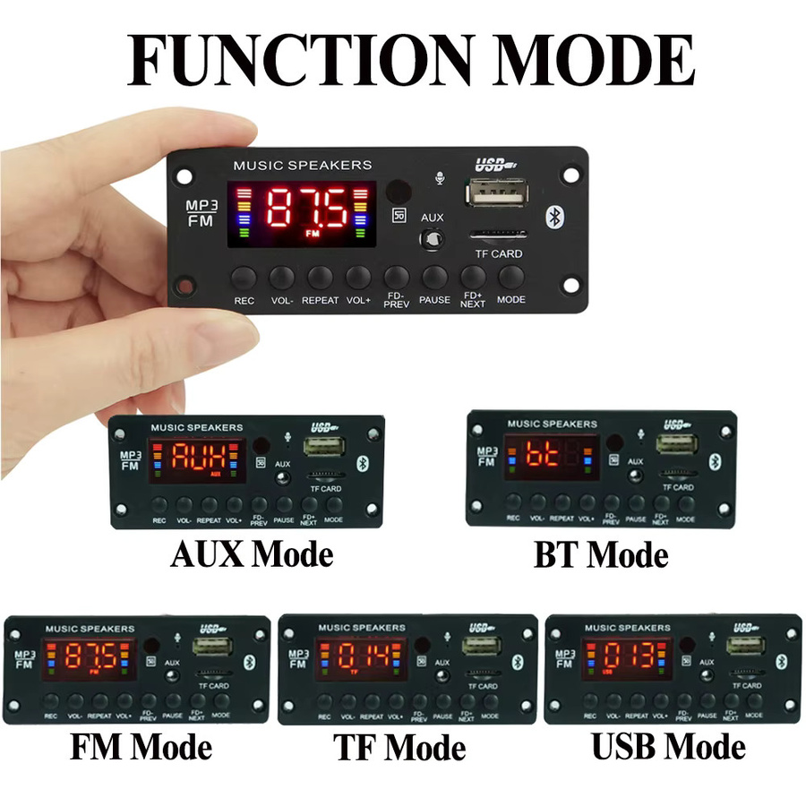 KEBIDU 50W Bluetooth MP3 WAV Decoder Board mit Stereo Verstärker, USB-A, TF und FM für Heim-MP3-Player oder Autoradio, Schwarz - Bild 2