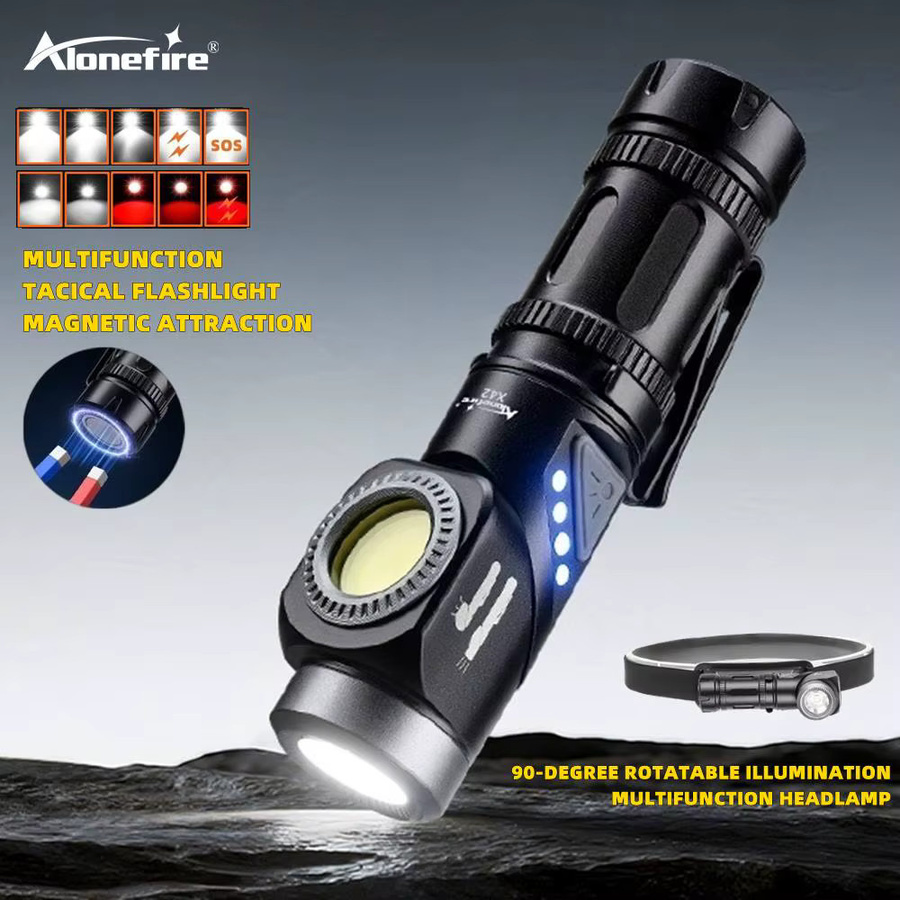 Alonefire 2-in-1 LED-Taschenlampe und 90 Grad drehbare Stirnlampe mit Magnet in Schwarz - Bild 2