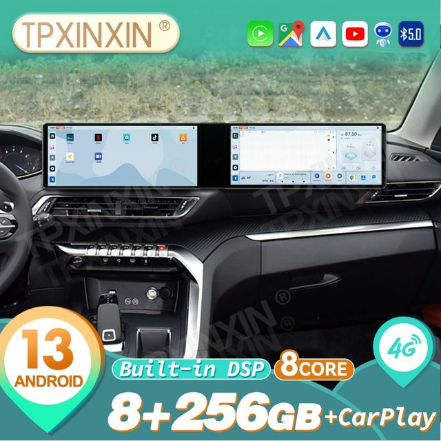TPXINXIN Qualcomm Dual Screen Android Autoradio mit GPS und CarPlay für Peugeot 4008 5008 (2016 bis 2022), Schwarz - Bild 1